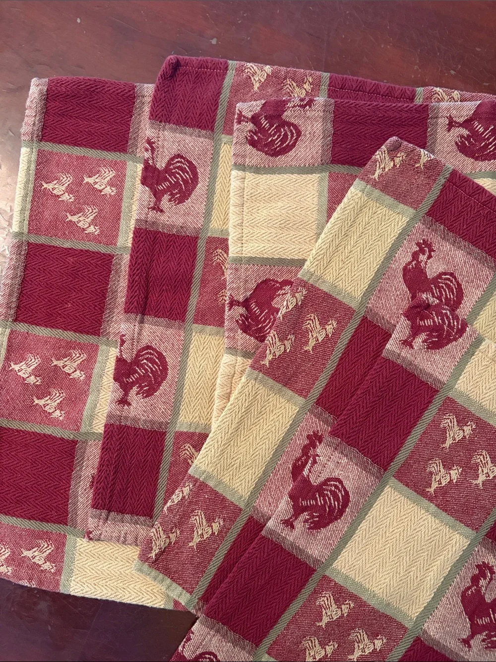 Set of 5 Rooster Chicken Jacquard Table Cloth Napkins Farmhouse Country Kitchen